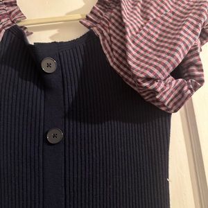 NWT Maeve by Anthropologie knit button down dress with plaid puff sleeves